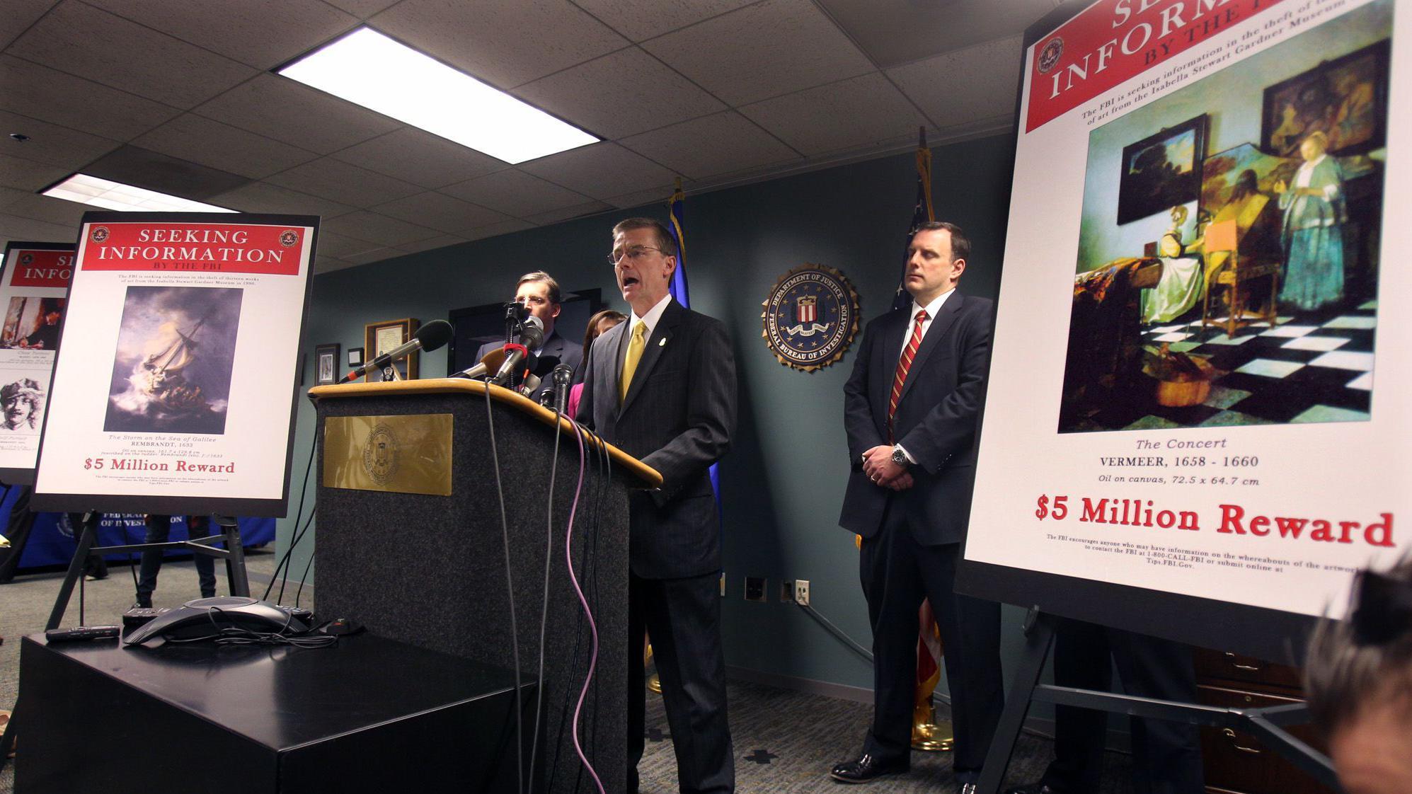 Entrevista coletiva do FBI em Boston, como parte da investigação do roubo de obras de arte do Museu Isabella Stewart Gardner, em 15 de março de 2013