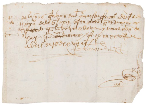 Un manuscrito firmado por Hernán Cortés