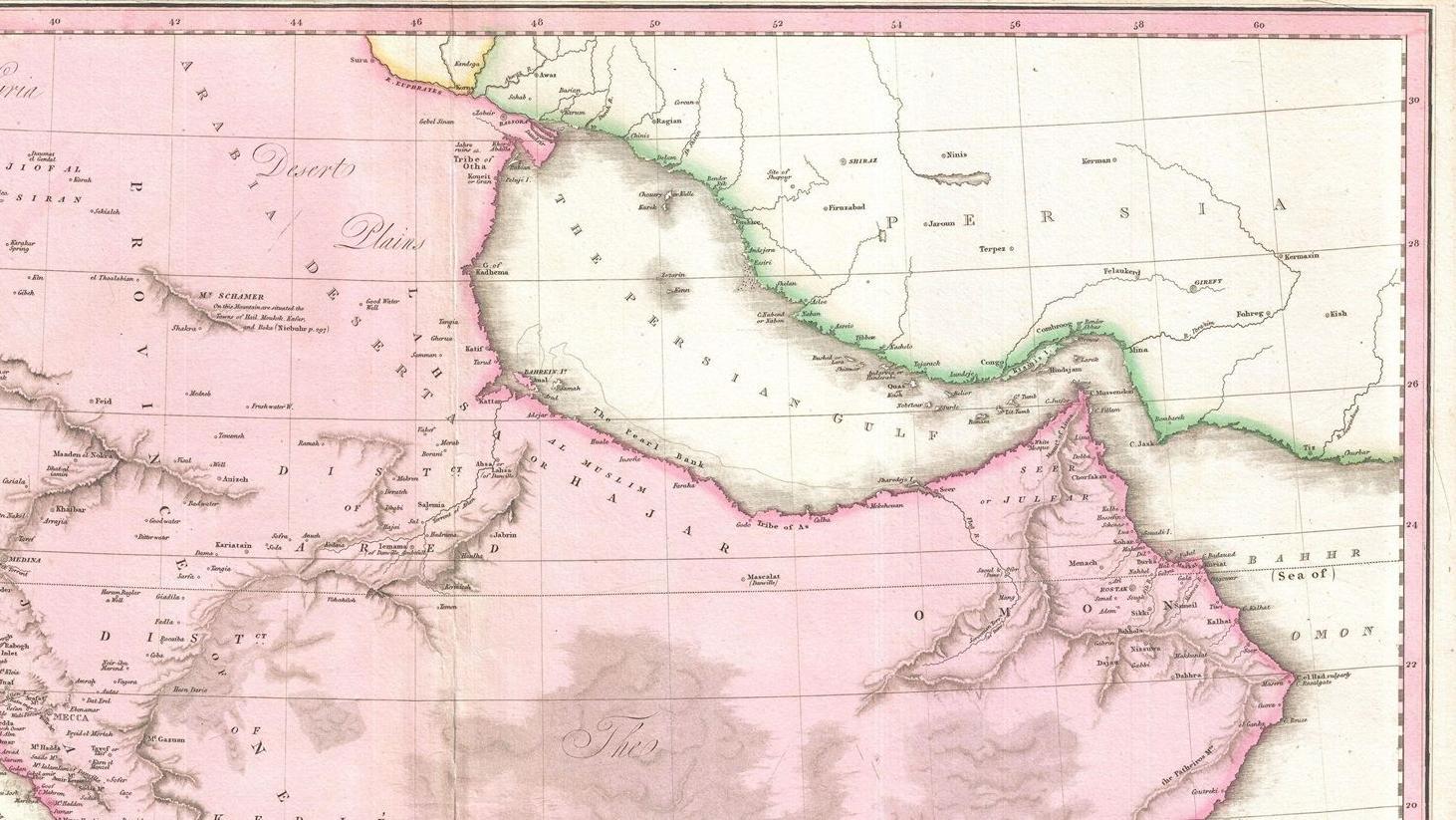 خريطة بينكرتون للجزيرة العربية والخليج العربي، جون بينكرتون، 1758-1826، عالم آثار اسكتلندي، رسام خرائط، المملكة المتحدة