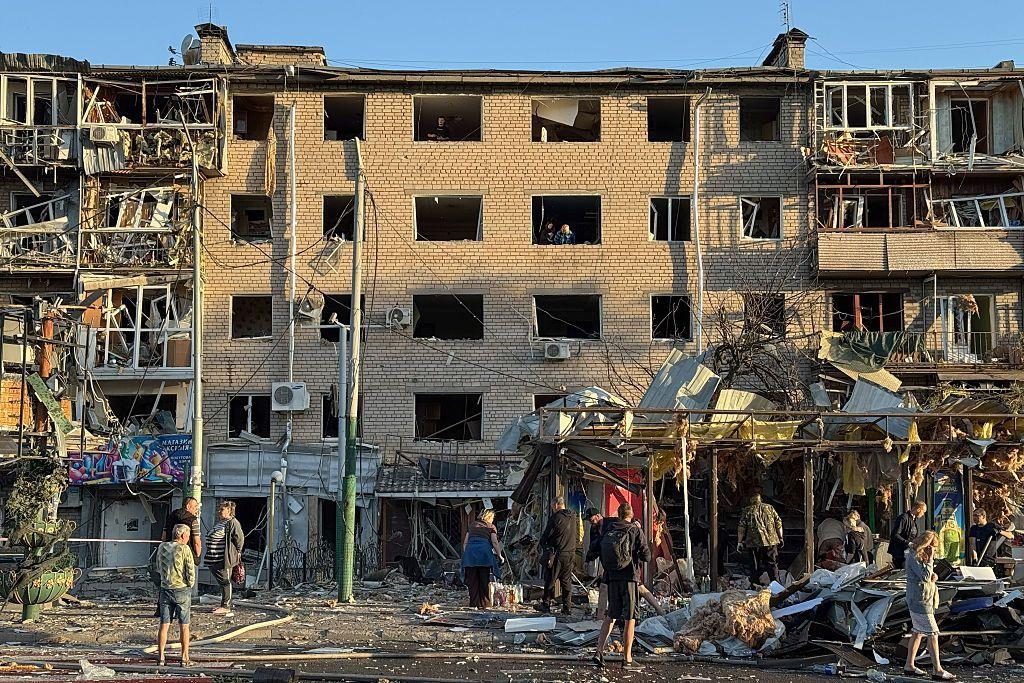 Uno de los edificios dañados por los bombardeos del 30 de agosto.