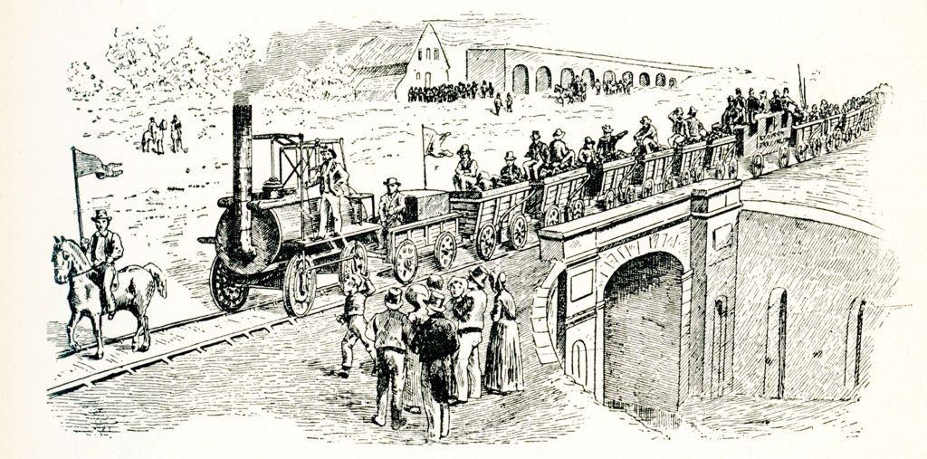 Ilustración del primer tren de pasajeros.