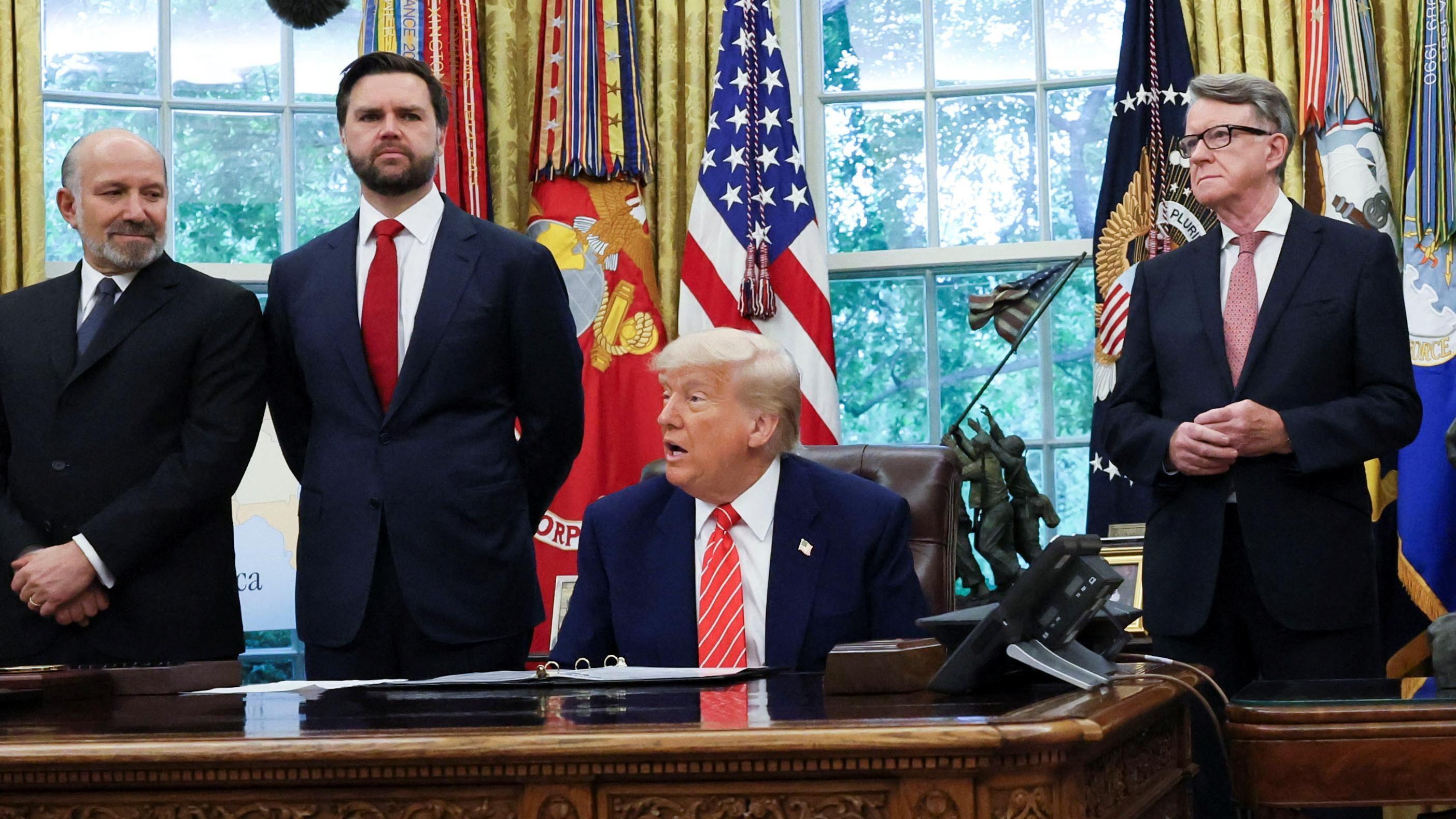 Trump and officials announcing US-UK trade deal in Oval Office news conference