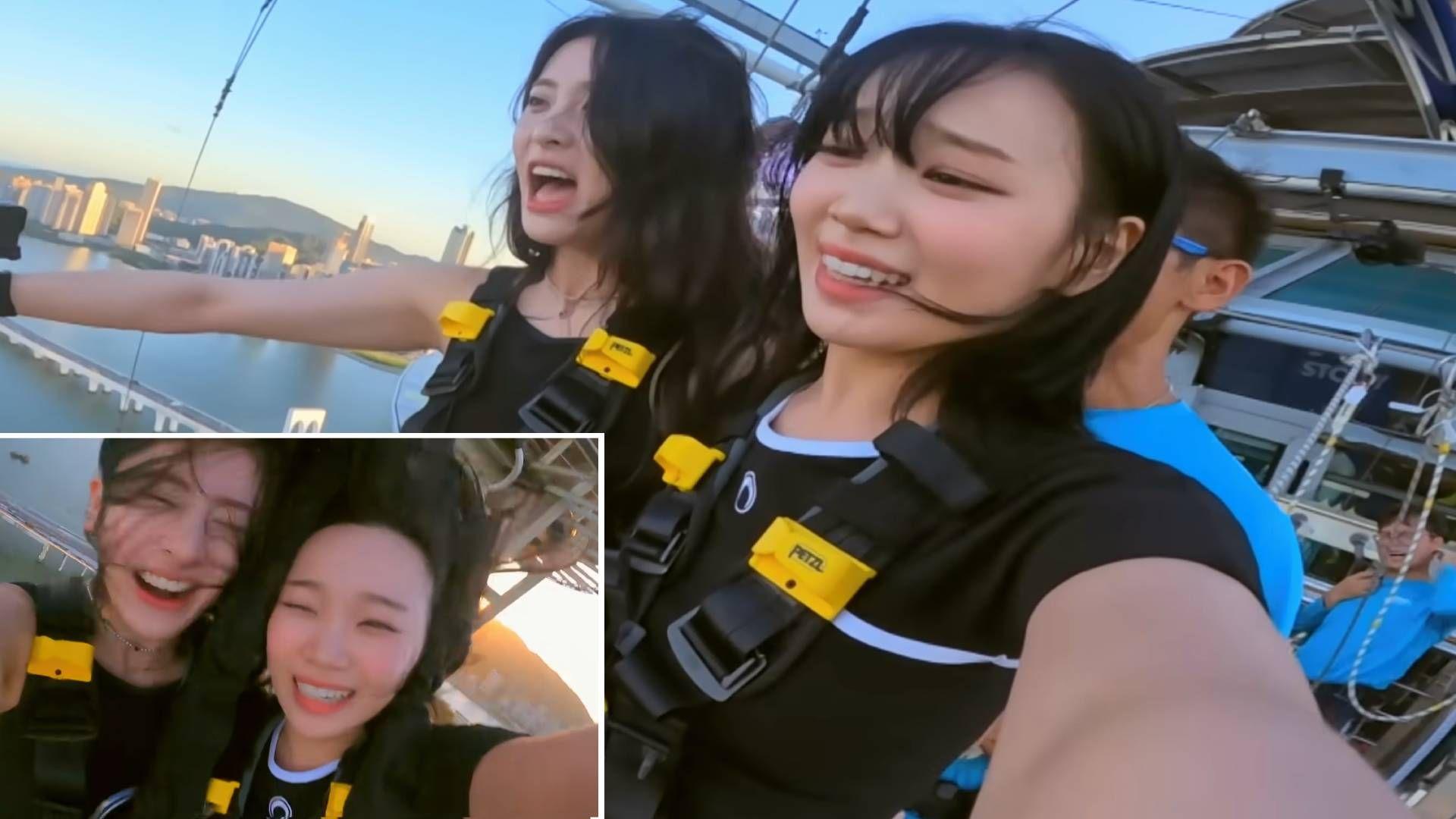 중국 마카오 타워에서 번지점프를 하는 윤진과 채원