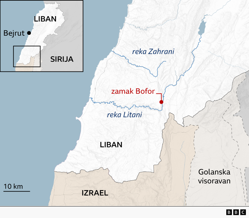 mapa libana, gde je zamak bofor, mapa zamka bofor u libanu