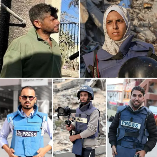 De izquierda a derecha: Hussam al Masri, Mariam Dagga, Moaz Abu Taha, Mohammad Salama y Ahmed Abu Aziz.