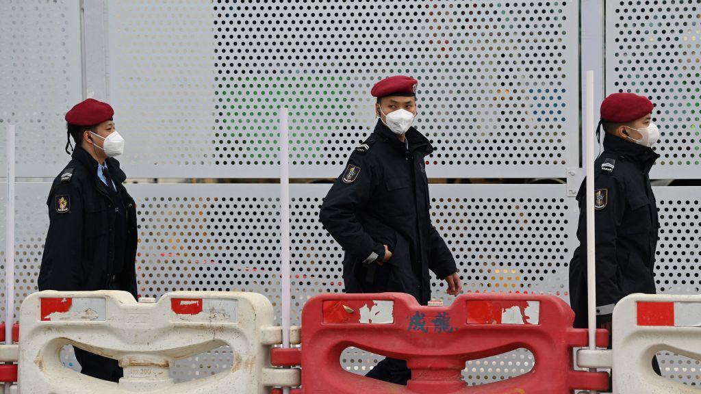 2023年1月18日，澳門警方在法院外巡邏。