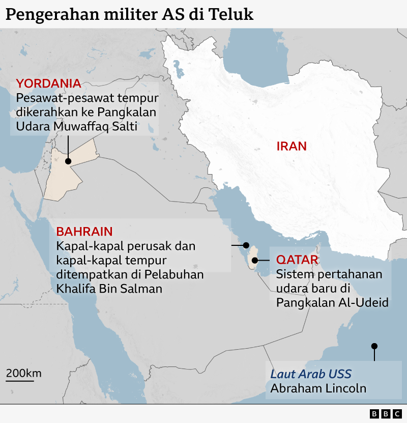 Peta pengerahan aset militer AS di Teluk.