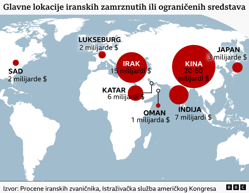 Zamrznuta iranska sredstva: Gde je novac i zašto je važan za Teheran 3 mapa