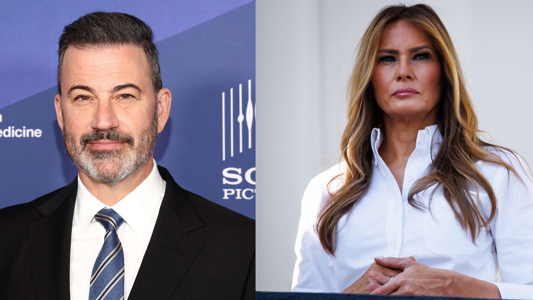 imagen compuesta de jimmy kimmel y melania trump 