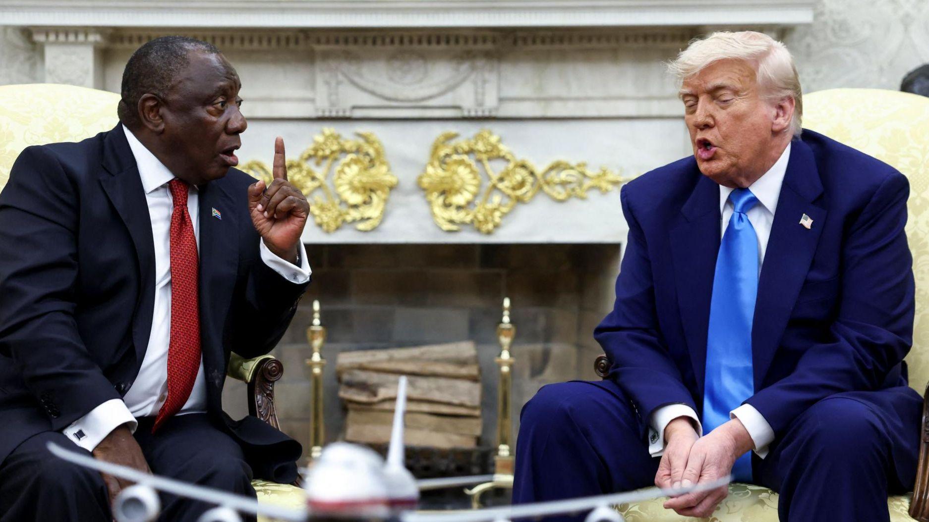 Trump ambushes South African president in Oval Office with claims of 'white persecution'