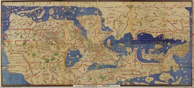 Map of the book The Journey of a Man in the Horizon, drawn by Idrisi for Roger II, King of Sicily, in 1154