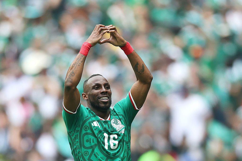 Julian Quinones comemora ao marcar o primeiro gol de sua equipe durante a partida do Grupo A da Copa do Mundo da FIFA 2026 entre M&eacute;xico e &Aacute;frica do Sul, no Est&aacute;dio da Cidade do M&eacute;xico, em 11 de junho de 2026, na Cidade do M&eacute;xico, M&eacute;xico
