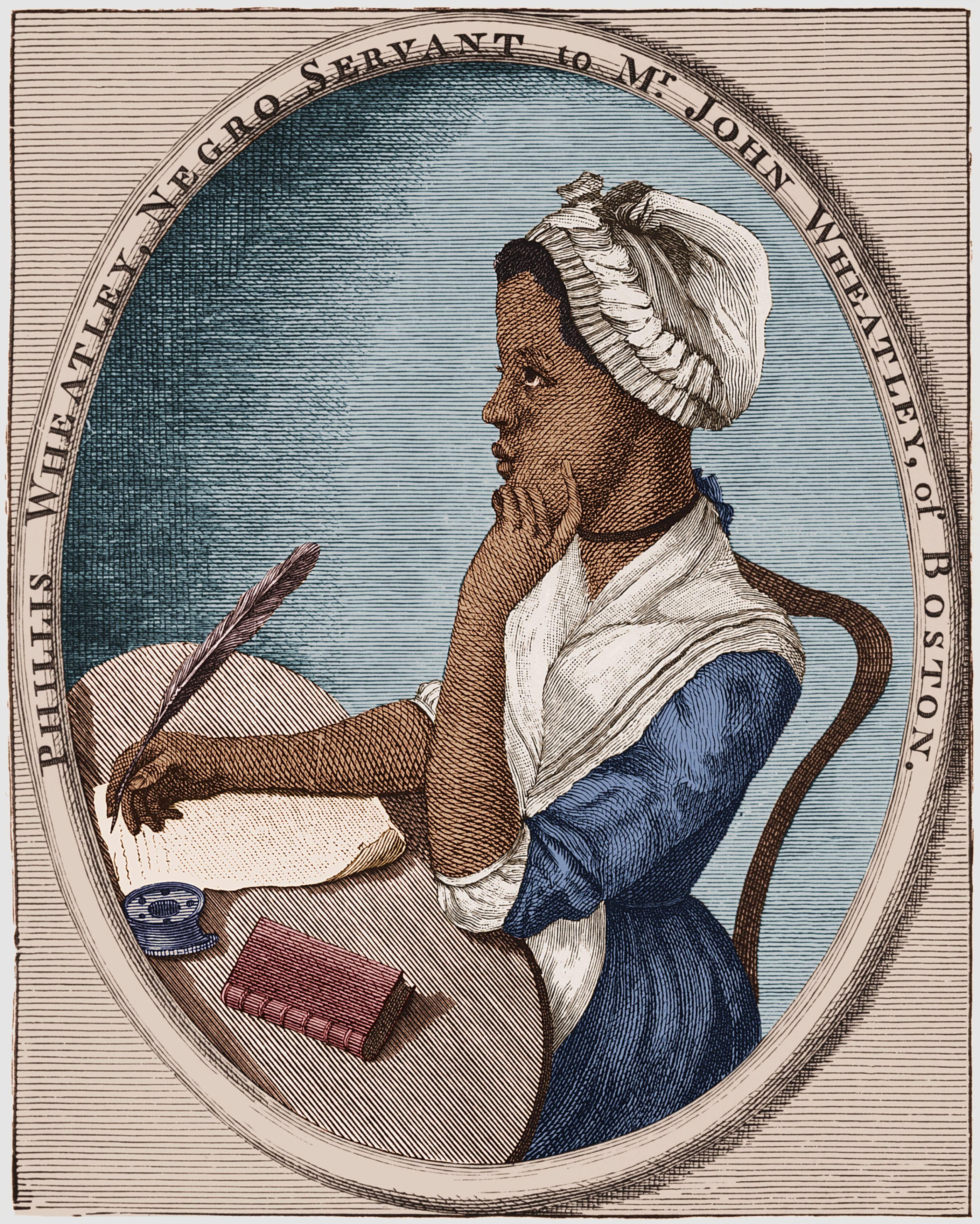 Grabado histórico de una persona sentada escribiendo con una pluma en una mesa, dentro de un marco ovalado.