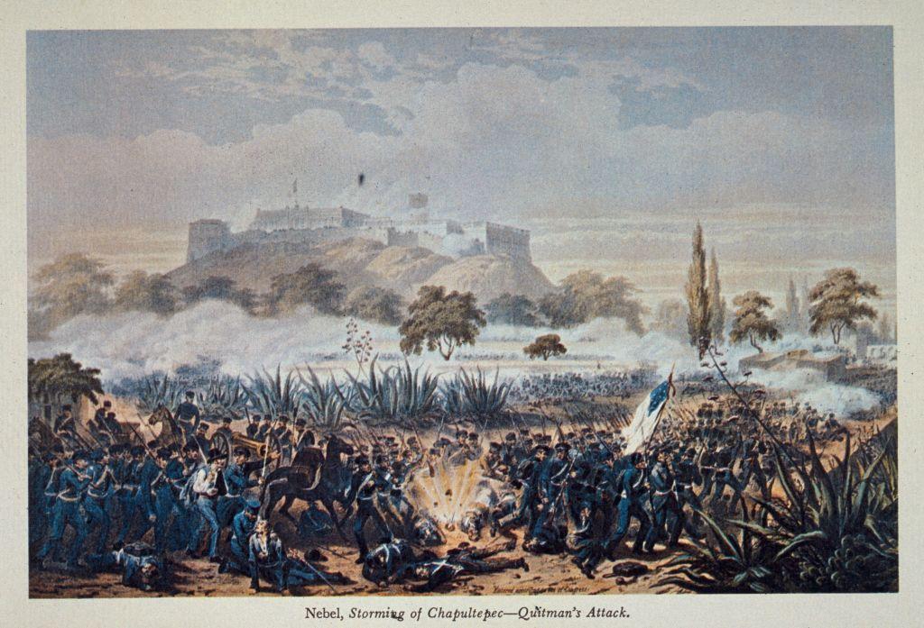 Una litografía de la batalla de Chapultepec, en la guerra de México y EE.UU.