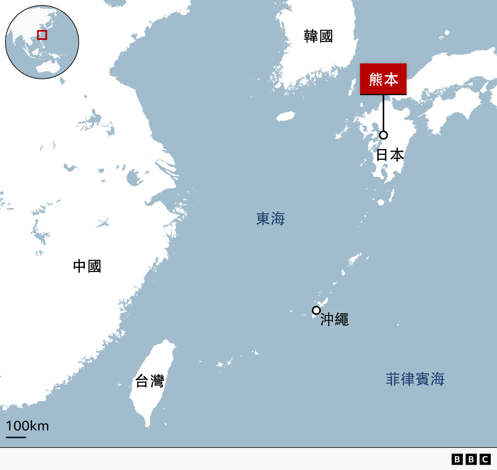 日本部署長程飛彈的熊本距離台灣約1,200公里。