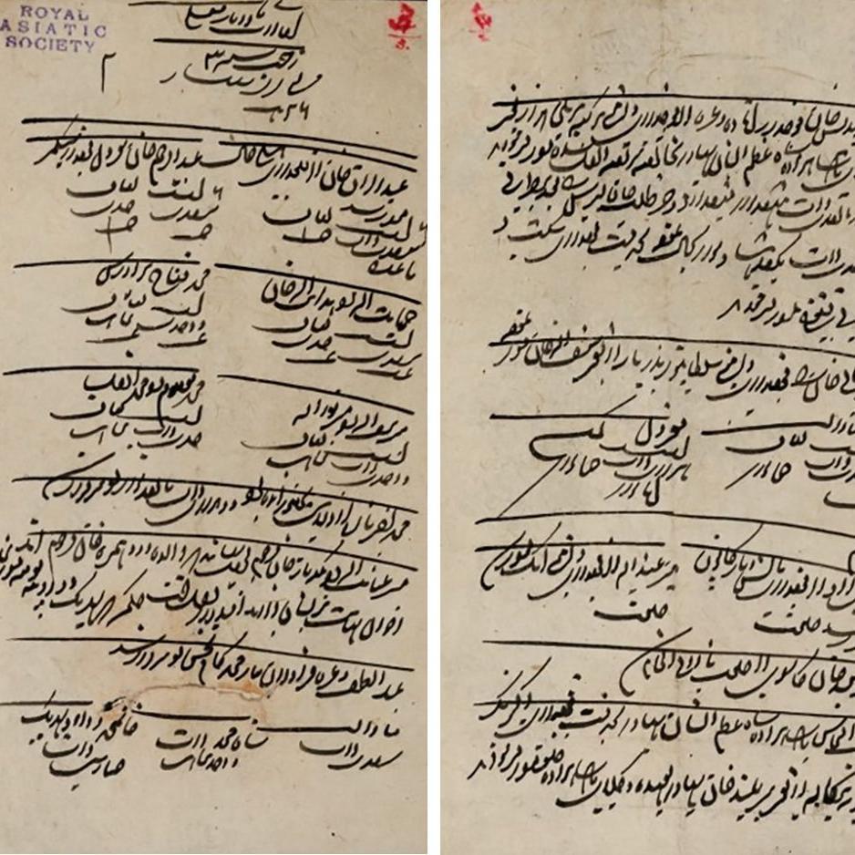 صفحات من الأخبارات، وهي تقارير فارسية مكتوبة بخط اليد كانت تنقل الأخبار والشائعات والمعلومات الاستخباراتية من البلاط الإمبراطوري عبر أنحاء الإمبراطورية