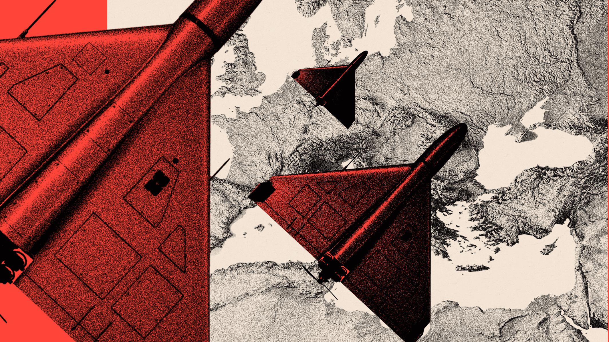 A treated image showing drones with a partial map below