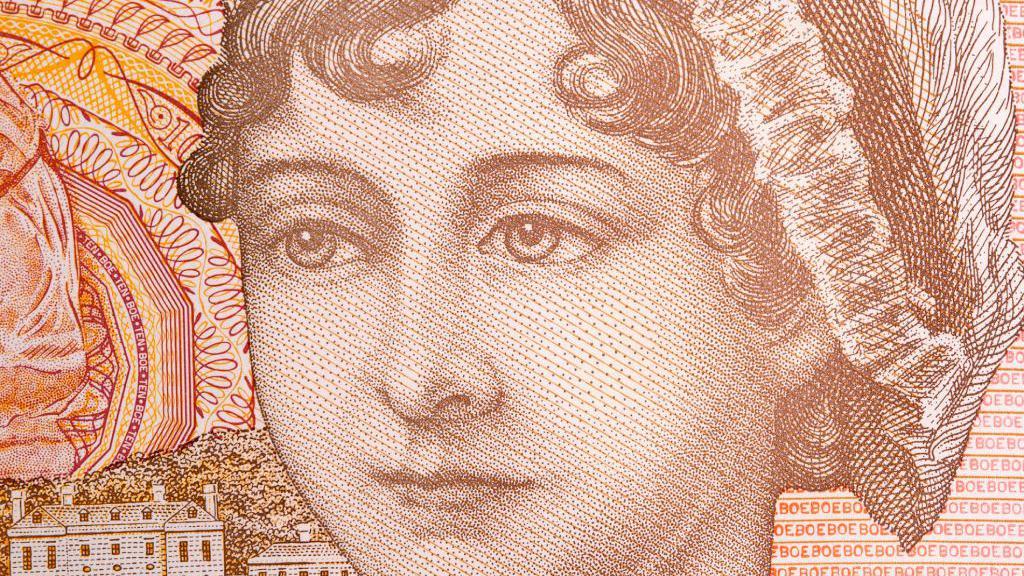 Retrato de la cara de Jane Austen que aparece en un billete 