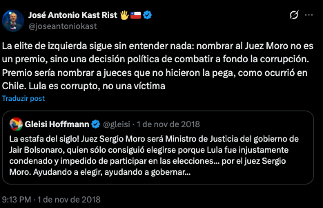 Publicação no X de José Antonio Kast, em espanhol