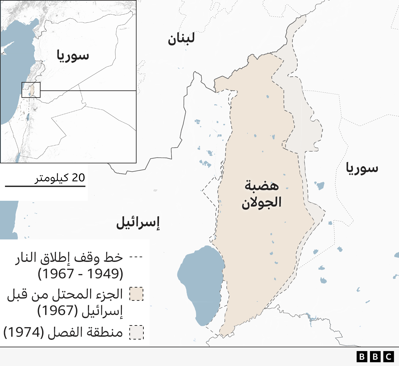 صورة لخارطة هضبة الجولان.