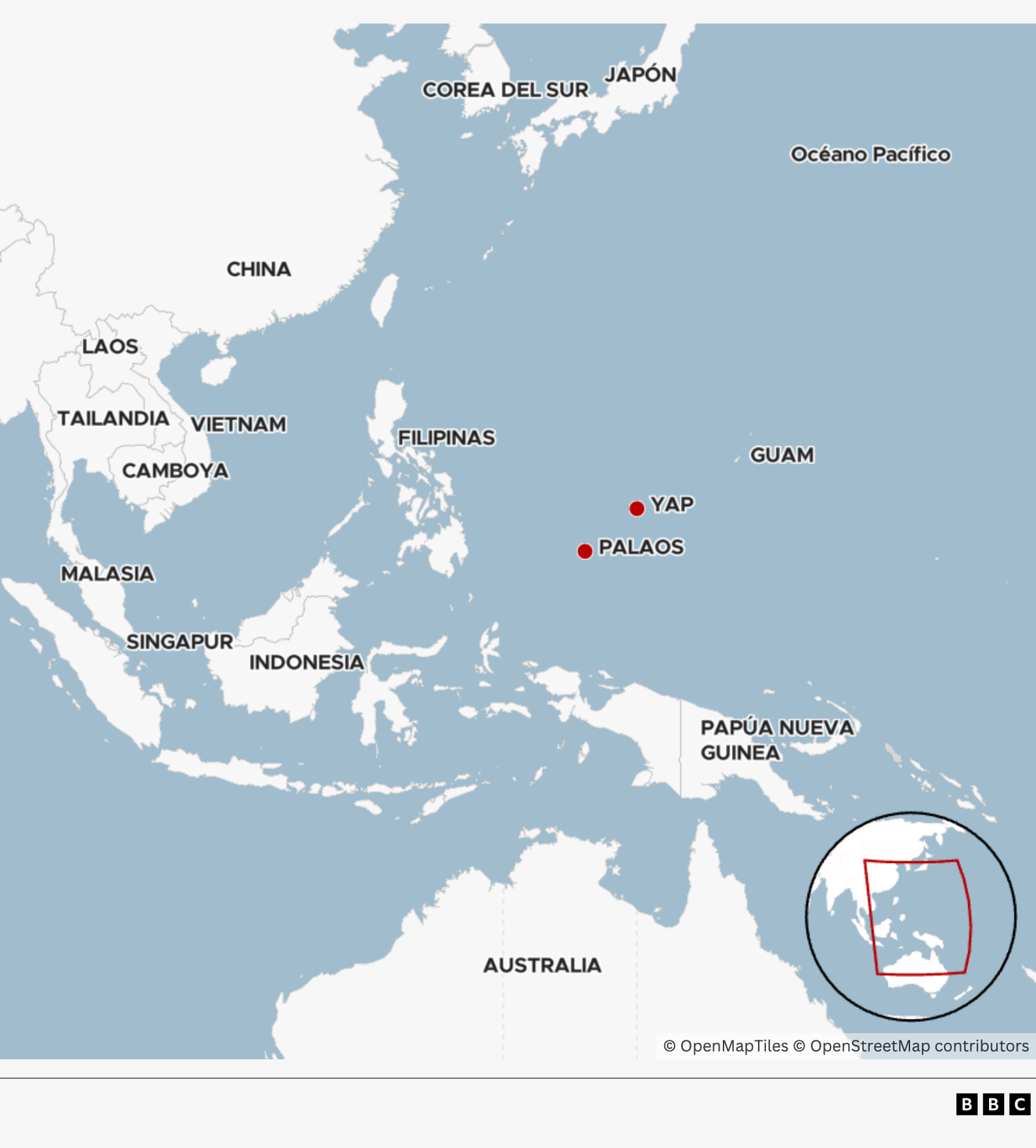 Mapa que muestra la ubicación de Yap