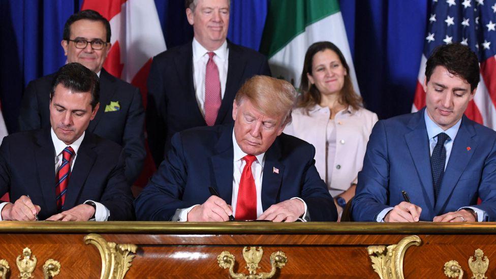 Peña Nieto, Trump y Trudeau firman el TLC
