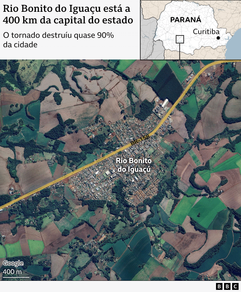Mapa mostra localização de Rio Bonito do Iguaçu