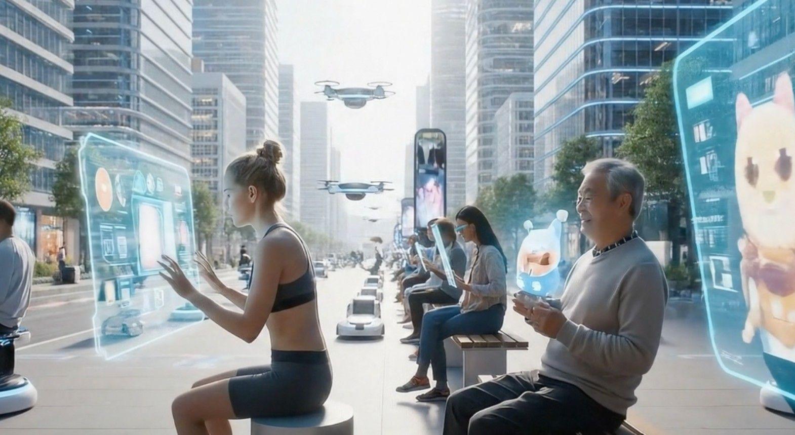 ايه آي2027: هل يمكن أن تكون هذه هي الطريقة التي قد يدمر بها الذكاء الاصطناعي البشرية؟ 1 مشهد لشارع من المستقبل بتقنيات عرض ثلاثية الأبعاد.