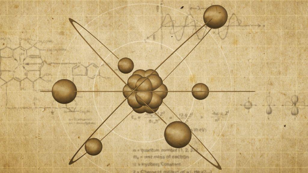 Desenho de um átomo com aparência antiga