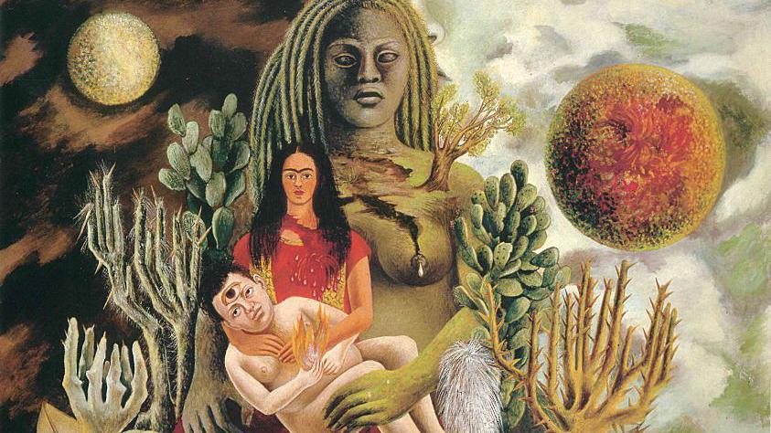"El abrazo de amor del Universo, la Tierra (México), yo, Diego y el señor Xólotl", una obra de la pintora mexicana Frida Kahlo. Forma parte de la colección de Jacques y Natasha Gelman.