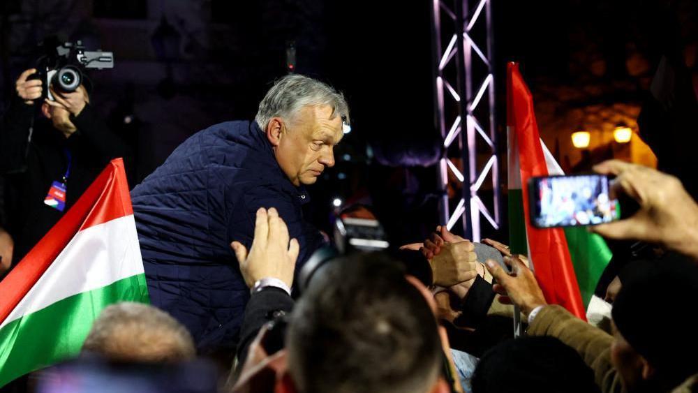 Orbán at a rally in March