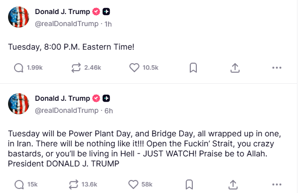As duas postagens de Donald Trump neste domingo, em ingl&ecirc;s: 