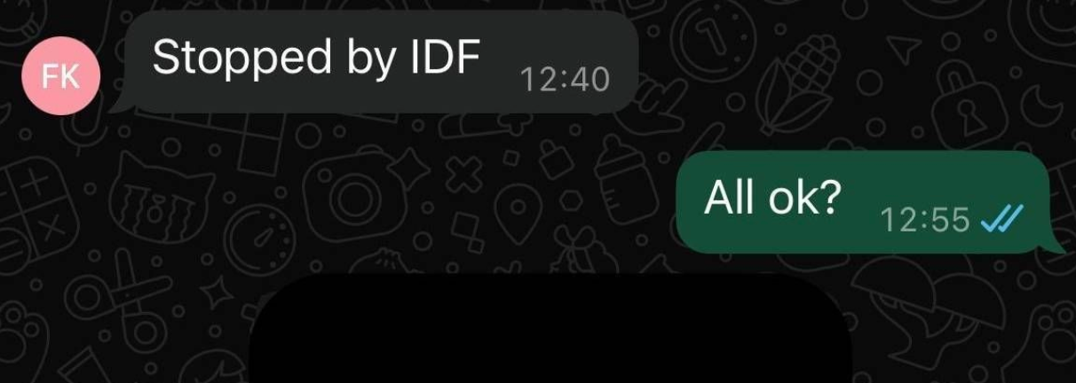 لقطة من محادثة جرت بين إدارة بي بي سي وفراس كيلاني فور اعتقاله من قبل الجيش الإسرائيلي في 9 مايو/آيار على مشارف مدينة القنيطرة في سوريا