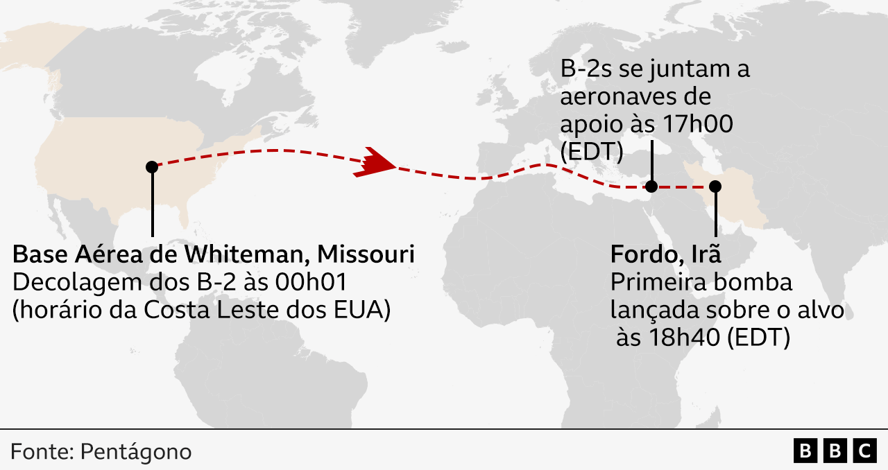 Mapa mostra como foi ataque dos EUA ao Irã