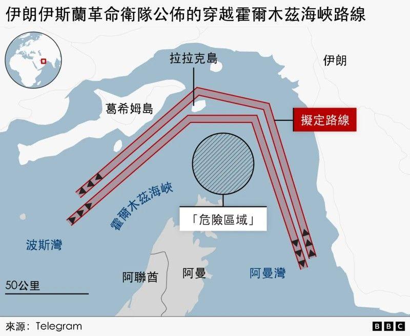伊朗伊斯蘭革命衛隊公佈的穿越霍爾木兹海峽路綫