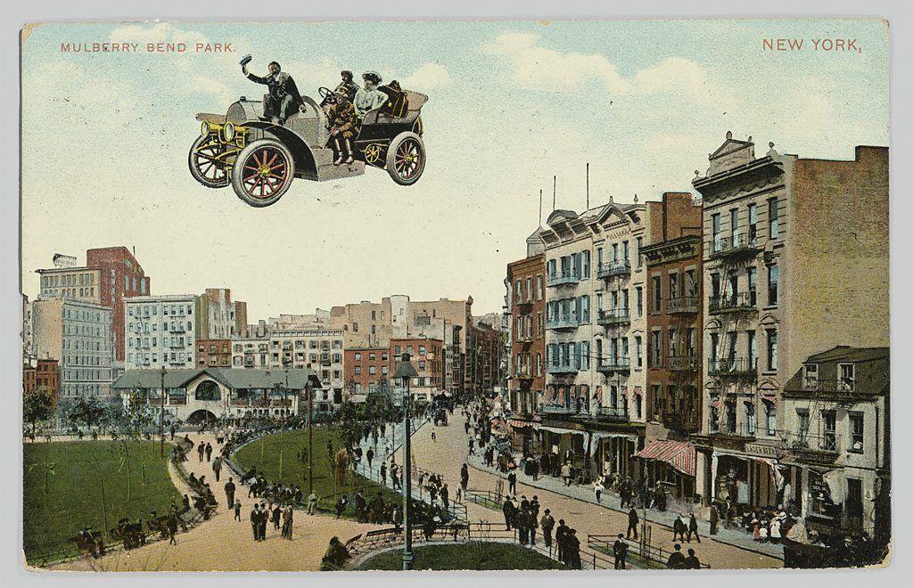 공원 위를 날아가는 자동차