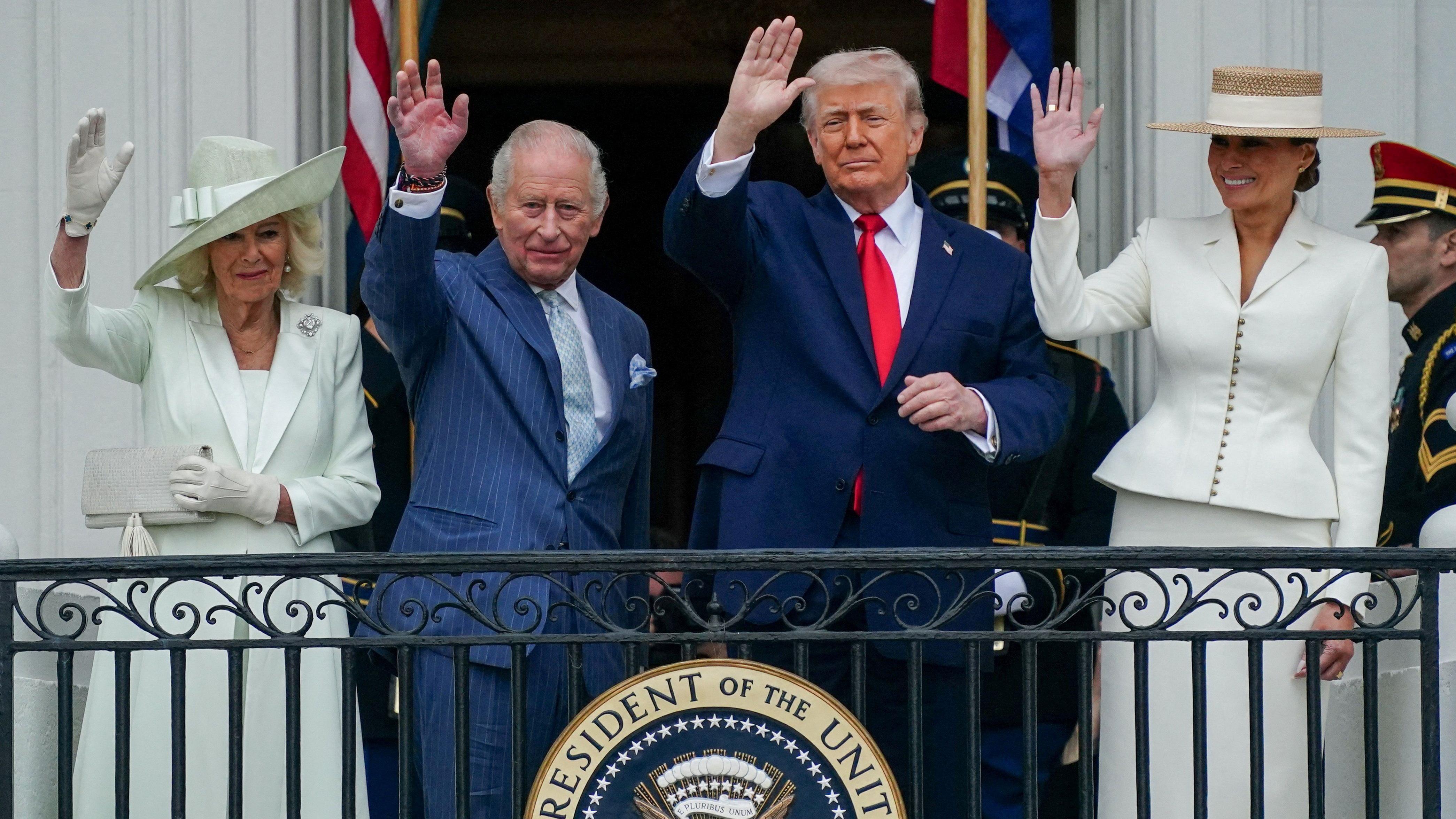 Trump and King hold private talks after royals welcomed to White House with crowds and flypast