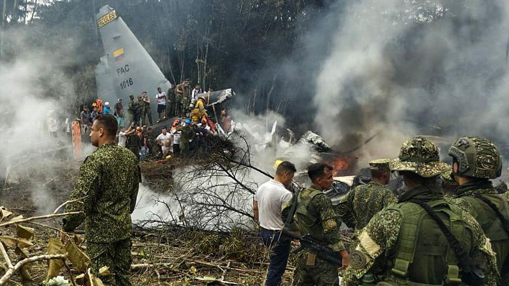 Colombian Air Force plane crashes with scores of soldiers on board
