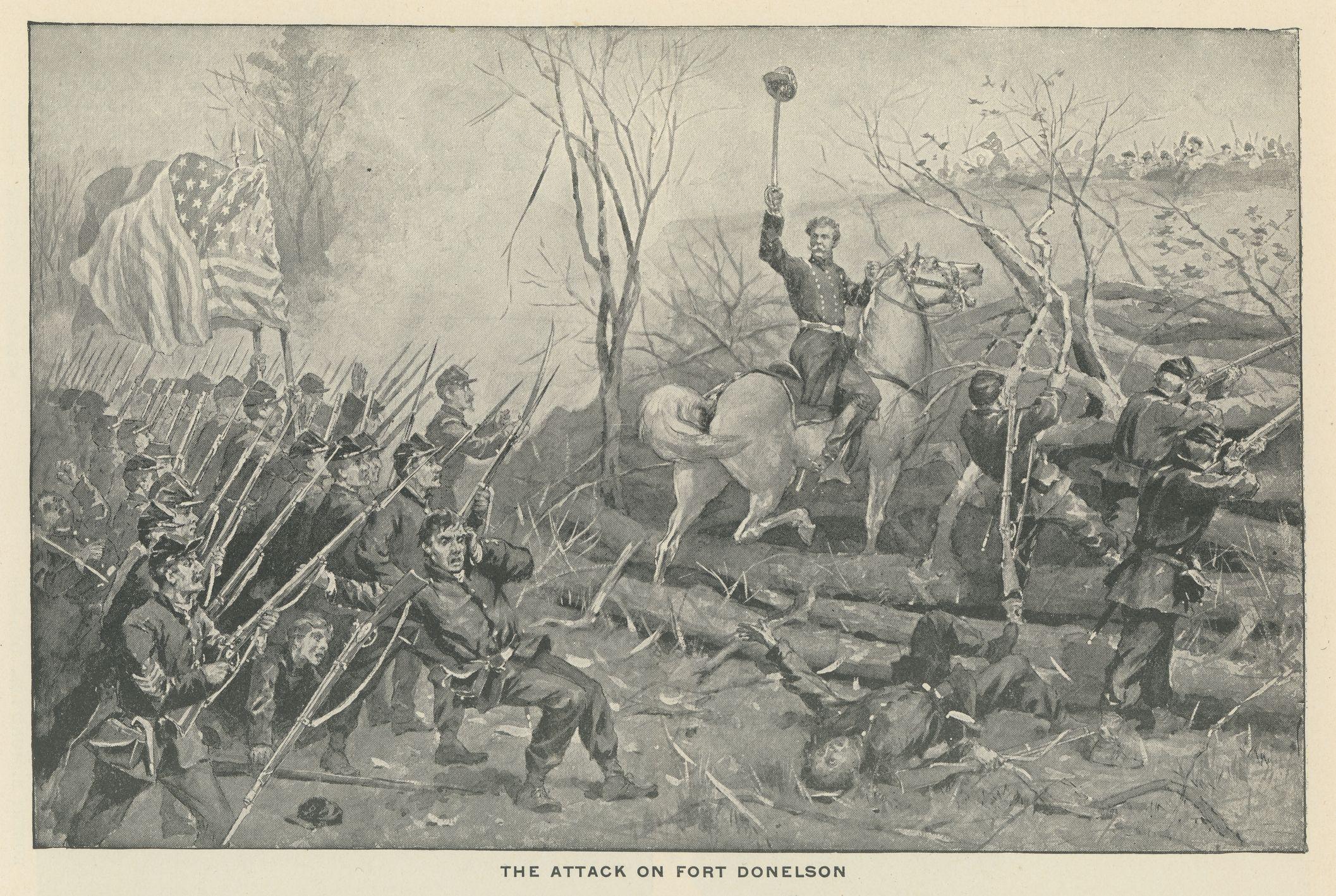 Ilustra&ccedil;&atilde;o de batalha, com bandeira dos EUA e homens armados