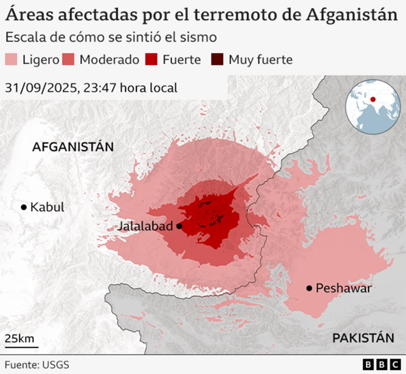 Gráfico que muestra donde ocurrió el terremoto del 31 de agosto de 2025.