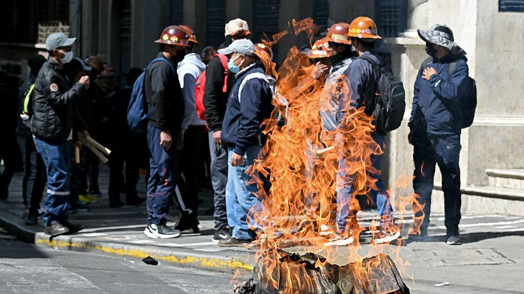 Protestas en el centro de La Paz, Bolivia, el 18 de mayo de 2026.