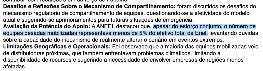 Documento da Aneel aponta falhas em apoio de equipes da Enel
