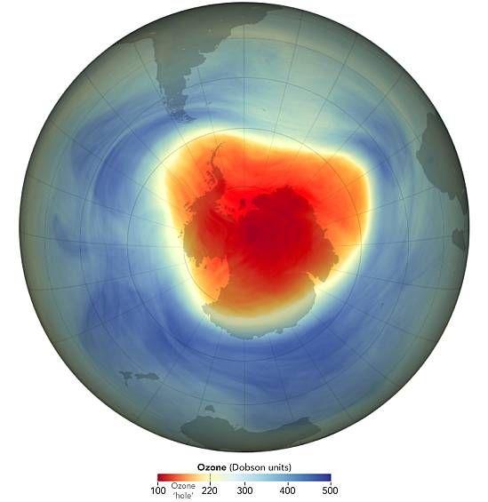 Ilustración del agujero en la capa de ozono en la Antártida en 2024