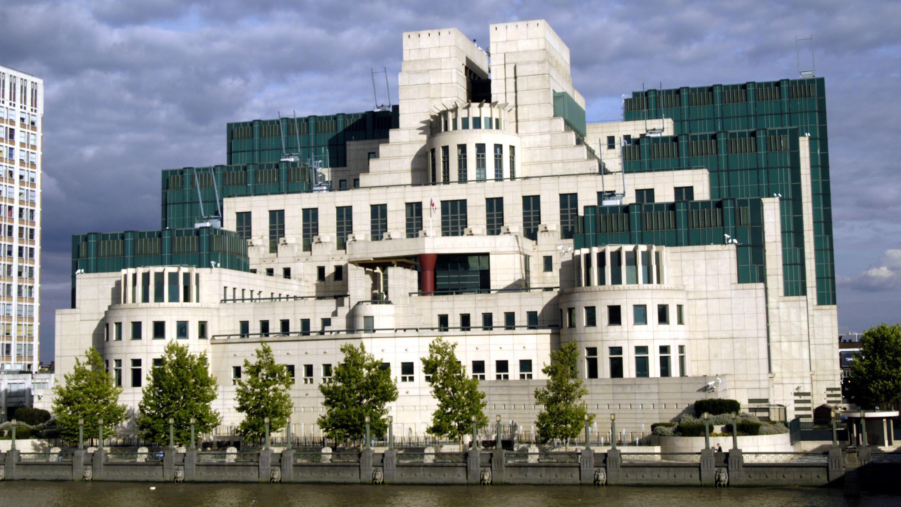General view of the MI6 building overlooking the River Thames in south London