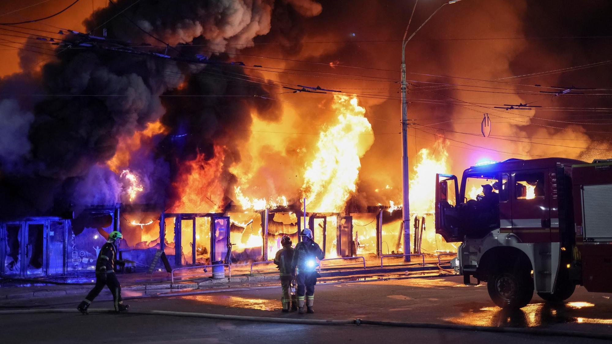 Kyiv market hit in wave of Russian strikes, as Moscow governor describes 'massive' drone attack