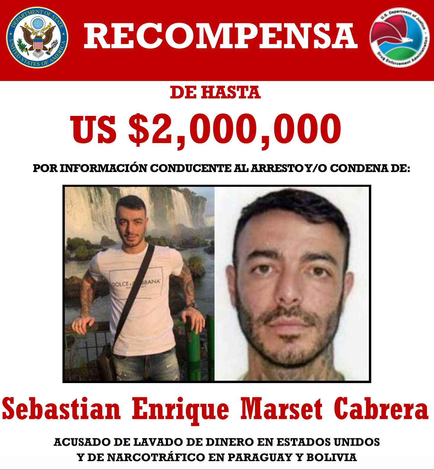 Imagen de la DEA de Sebastián Marset