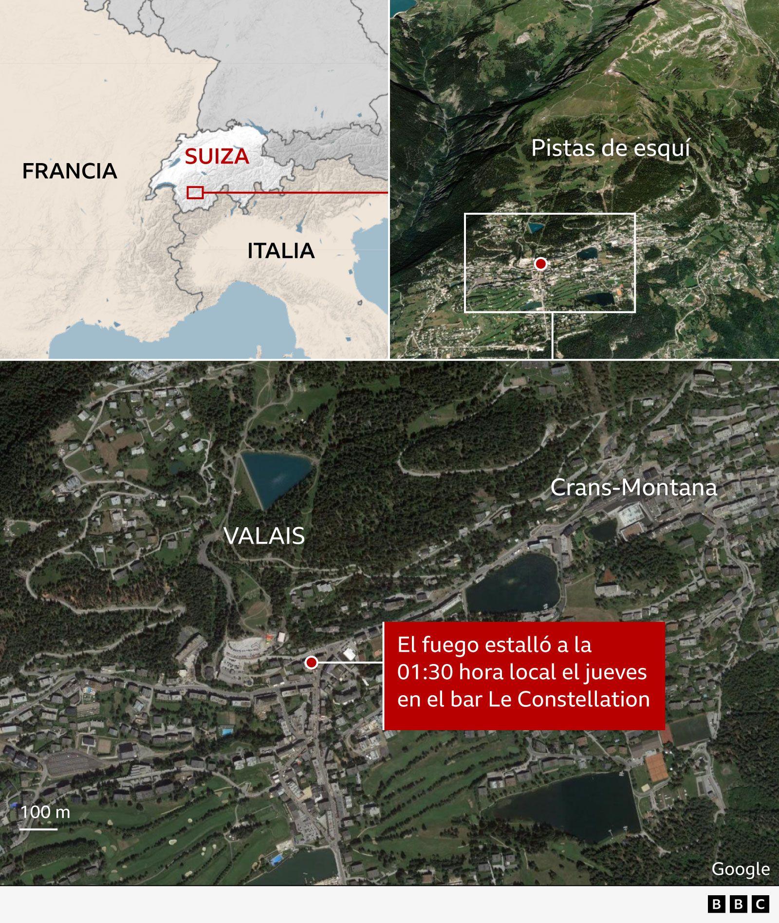 Mapa de Crans Montana en el cantón de Valais, Suiza