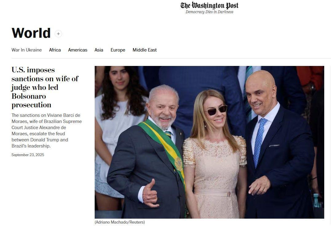 Capa da parte de Mundo do jornal Washington Post