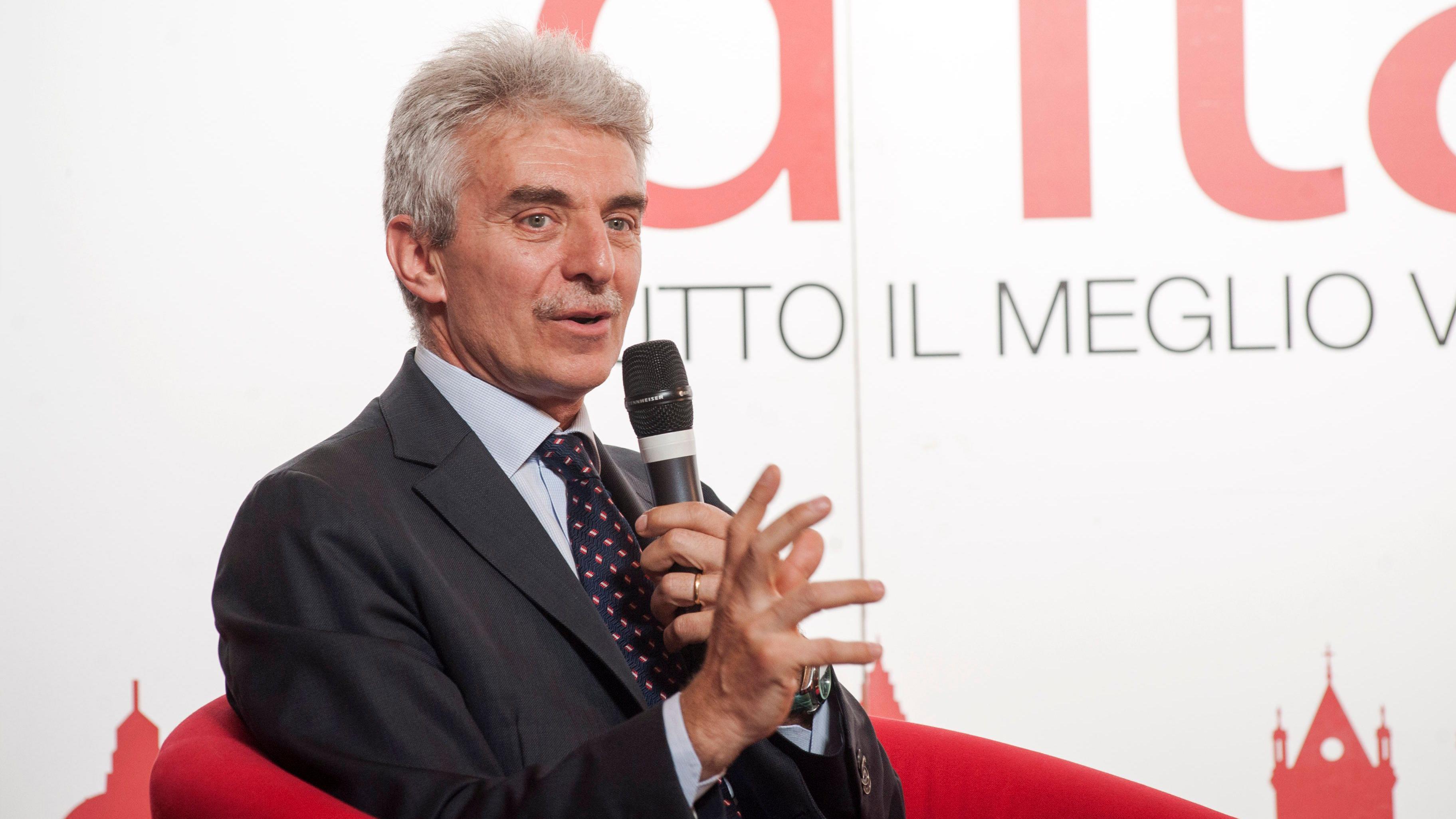 Pierdante Piccioni being interviewed by Stefania Berbenni, writer for the event Panorama d'Italia, in Pavia, Italy on 19 May 2017 