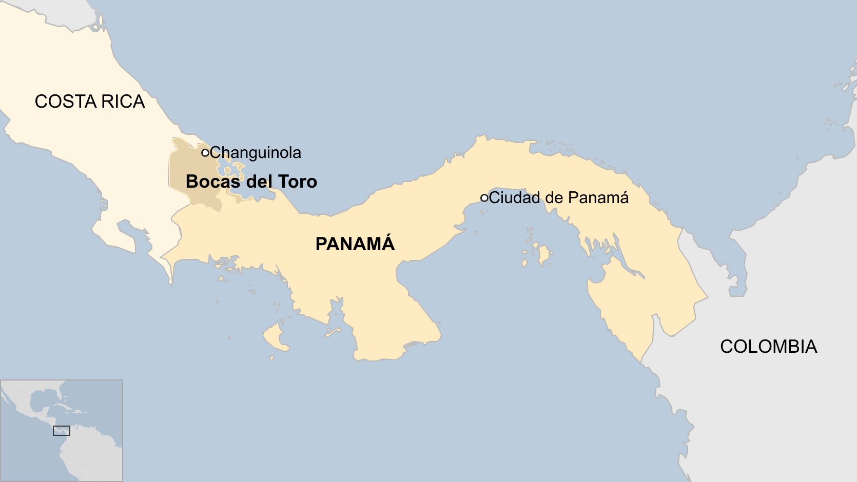 Mapa de Panamá y la provincia de Bocas del Toro